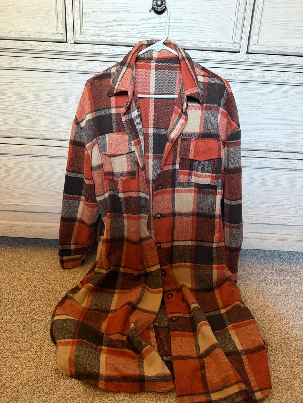 Women’s Orange Plaid Button up long coat